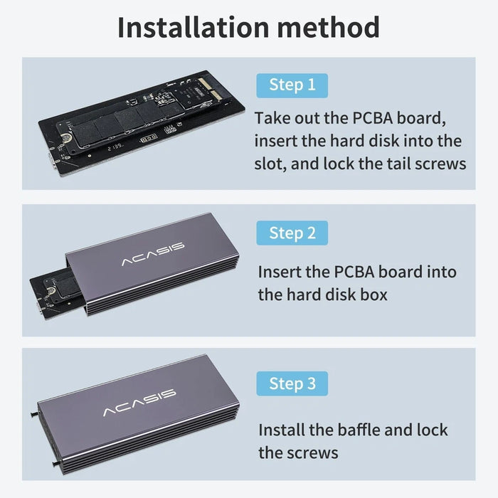 New Acasis USB C 20Gbps SSD Enclosure for Apple Mac SSD 12+16 Pin NVMe Adapter