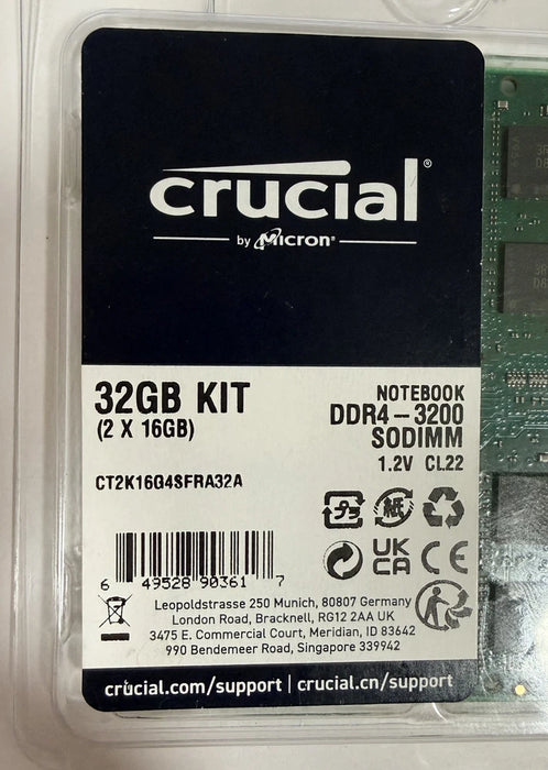 New Crucial 32GB (2x16GB) 3200MHz 260-pin SODIMM DDR4 Ram Memory Kit CT2K16G4SFRA32A - LaptopParts.ca