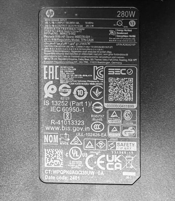 New Genuine HP Omen ZBook 280W AC Adapter TPN-LA27 TPN-CA26 M94073-001 PA-1281-08HT 4.5mm