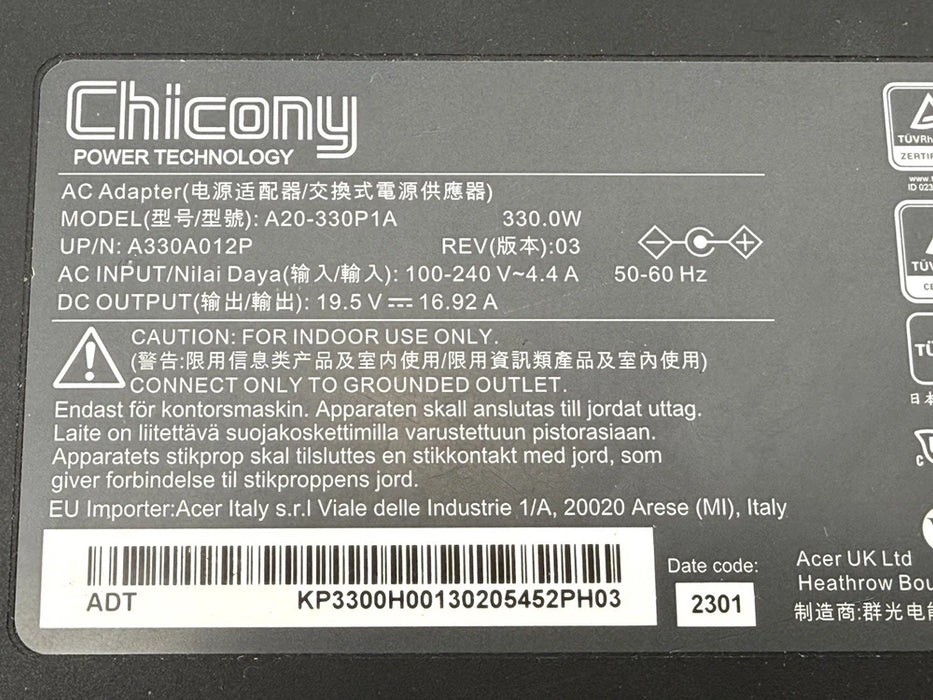 New Genuine Acer Nitro Preditor Chicony 330W 5.5×1.7mm AC Adapter A20-330P1A KP.3300H.001 ADP-330AB B A17-330P2A