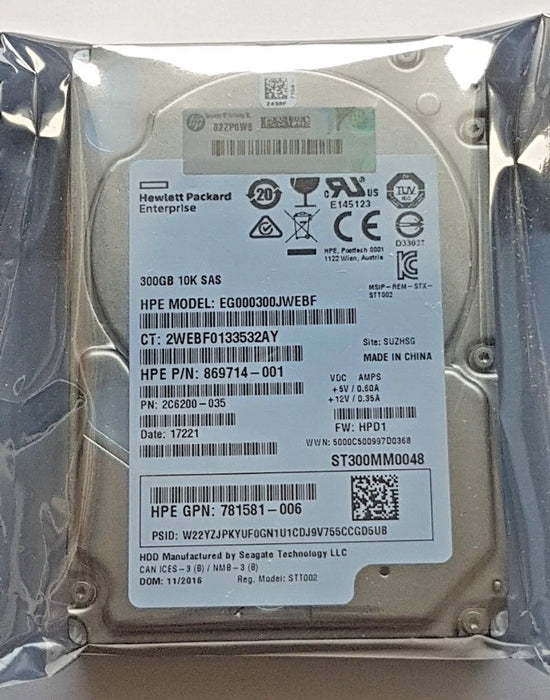New HP Enterprise EG000300JWEBF 300GB SAS 10K RPM SFF SC DS HDD 2.5" Hard Drive 869714-001 - LaptopParts.ca