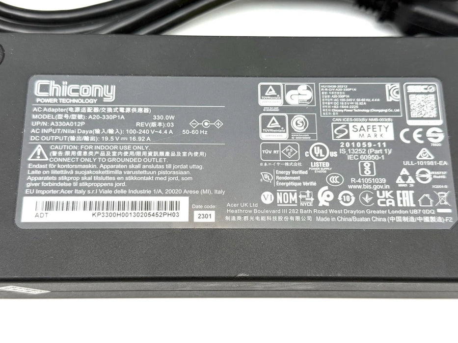 New Genuine Acer Nitro Preditor Chicony 330W 5.5×1.7mm AC Adapter A20-330P1A KP.3300H.001 ADP-330AB B A17-330P2A