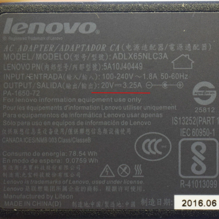 New Genuine Lenovo 65W 20V 3.25A 4.0x1.7mm Tip Power Charger Adapter 5A11H02878 ADP-65ME B - LaptopParts.ca