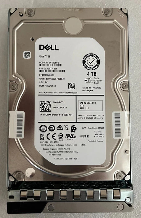 New Dell 4TB 7.2K SAS 3.5'' 12Gb/s SED HDD ST4000NM0135 0FCHXF FCHXF 2AR207-251 R540