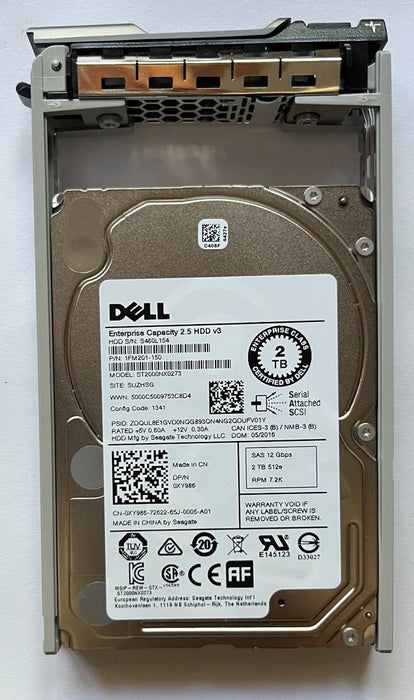 New Dell Seagate ST2000NX0273 2TB 7.2K SAS 12Gb/s 128MB 512e 2.5" HDD 0XY986 XY986