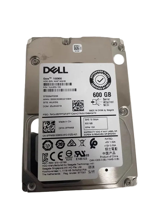 DELL 600GB 2.5" SAS 12 Gbps Hard Drive SFF 15K RPM 512 0FPW68 ST600MP0036