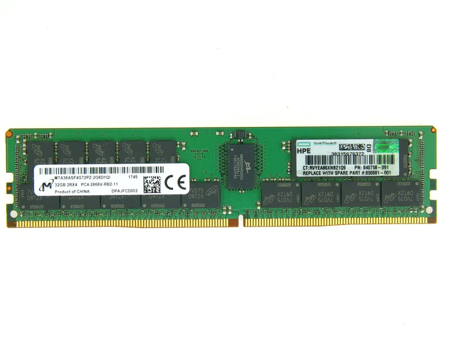 New HPE 32GB 2RX4 PC4-2666V DDR4 Registered Memory 850881-001 815100-B21 840758-091