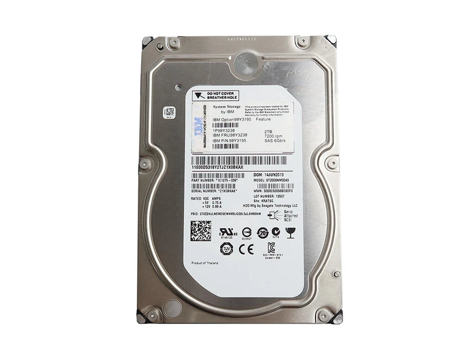 New Seagate IBM ST2000NM0043 2TB 3.5" 128MB CACHE SAS 6.0GB/S HDD 98Y3195 1C1275-039 - LaptopParts.ca