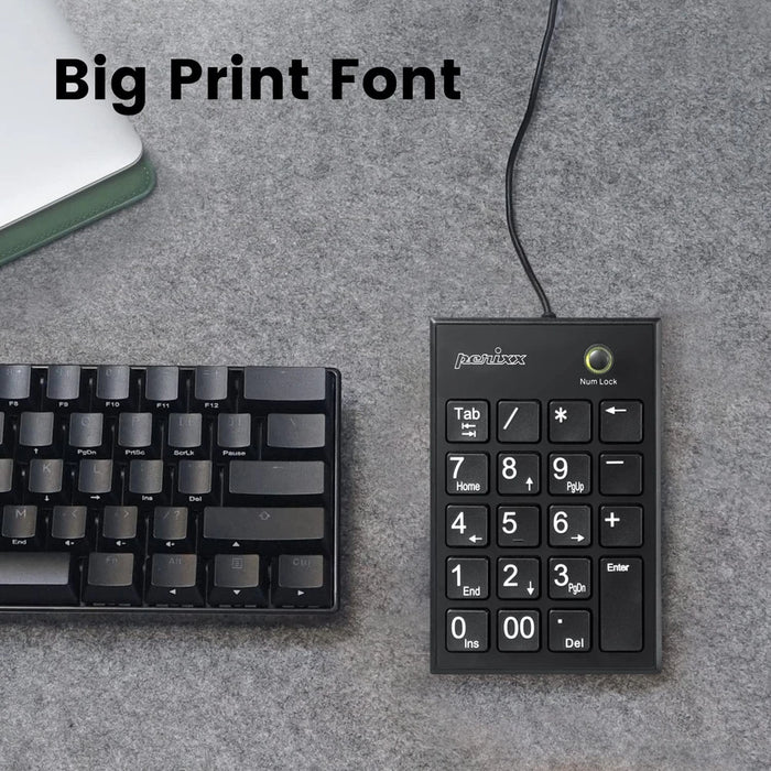 Nouveau Perixx PPD-202 Clavier numérique filaire 19 touches mince à grands caractères
