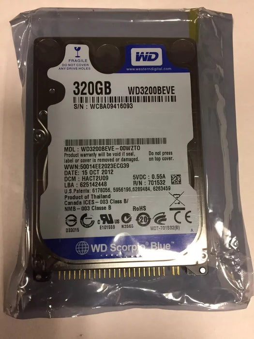 New Western Digital 2.5" hard drive 320Gb WD3200BEVE-00A0HT0 IDE 44 Pin - LaptopParts.ca