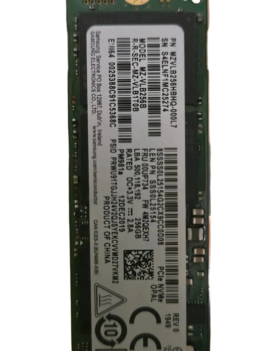 Samsung PM981a 256 GB NVMe M.2 Internal Solid State Drive SSS0L25154 00UP734 - LaptopParts.ca