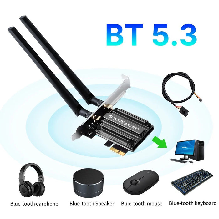 New AX5400 Bluetooth 5.3 802.11ax Tri-Band 2.4G/5G/6G WiFi 6E PCI-E Card