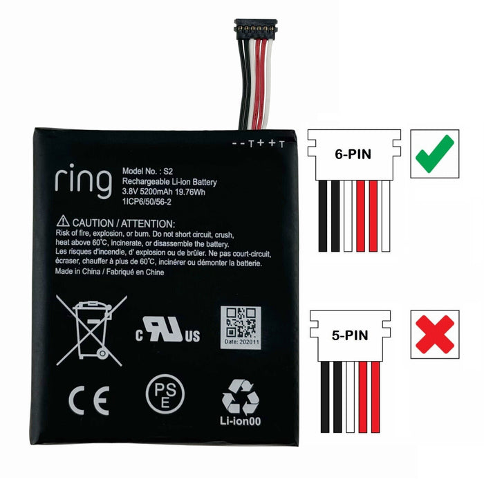 New Ring Video Doorbell 2nd Generation Replacement Battery S2 6-pin