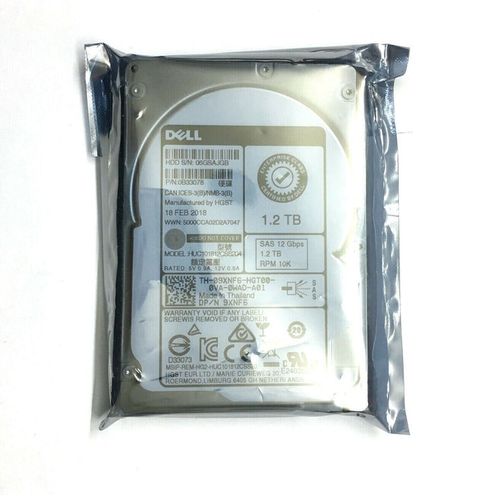 New Genuine DELL HUC101812CSS204 1.2TB 12G 10K 2.5" SAS Hard Drive 9XNF6 0B33078