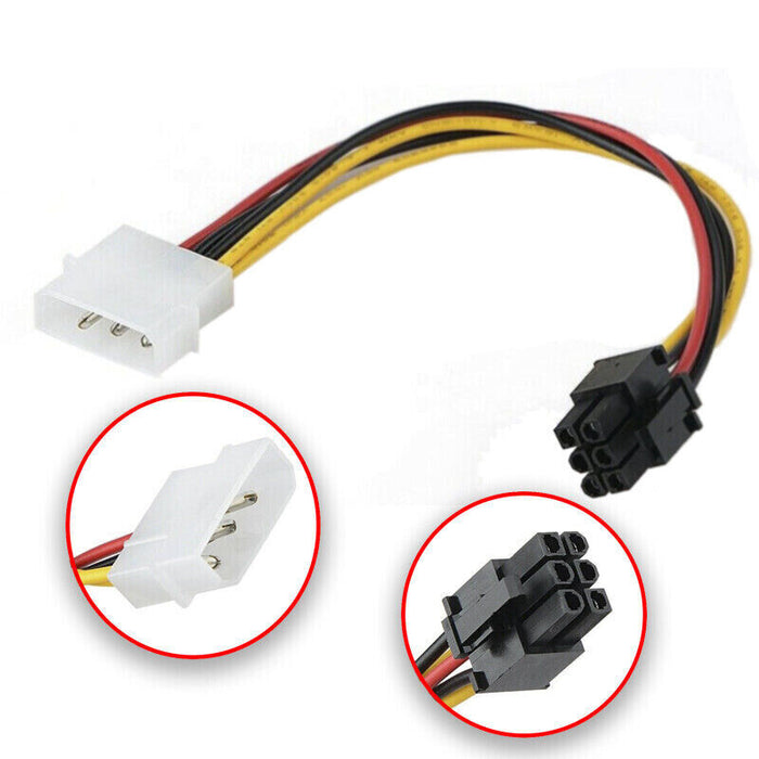 New Molex 4 Pin to 6 Pin PCI-Express PCIE Video Card Power Adapter Cable