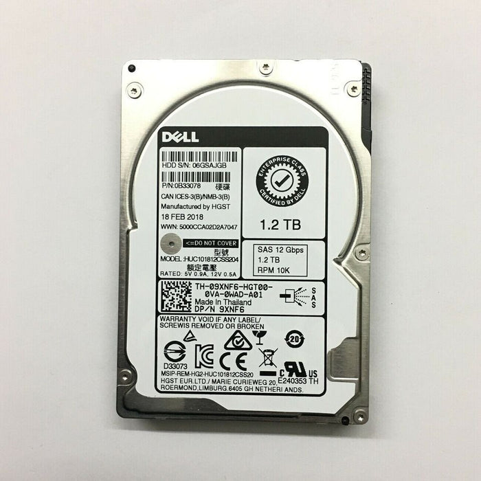 New Genuine DELL HUC101812CSS204 1.2TB 12G 10K 2.5" SAS Hard Drive 9XNF6 0B33078