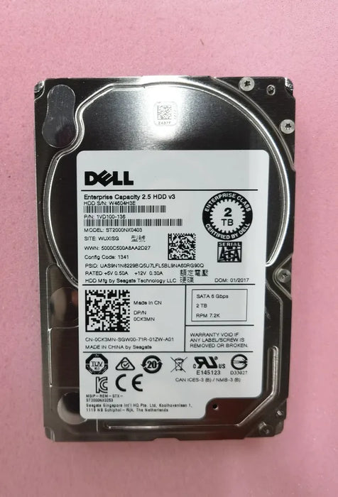 New Dell CK3MN 0CK3MN 2TB 7.2K SATA 2.5" 128MB 6Gbps Hard Drive ST2000NX0403