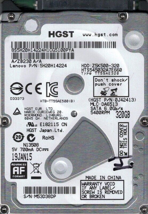 New Hitachi Hard drive 320GB 6GBS 5400RPM HTS545032A7E660 0J42413 DA6513 2.5"