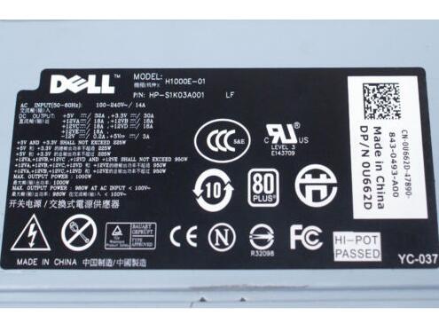 New Dell XPS 730 T7400 Power Supply 1000W H1000E-01 U662D 0U662D CN-0U662D