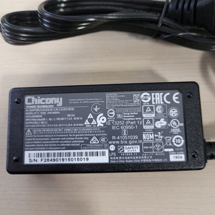 New Genuine Acer AC Adapter Charger A045R053L 5V 3A 9V 3A 15V 3A 20V 2.25A 45W USB C