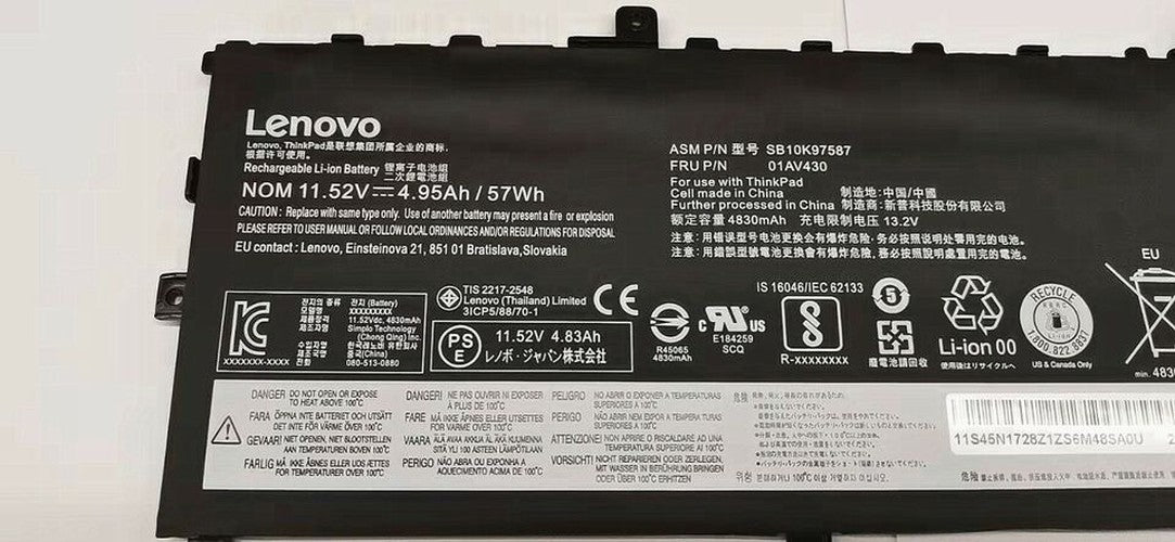 New Genuine Lenovo ThinkPad X1 Carbon 2018 20KHA02JCD 20KH0027CD Battery 57Wh - LaptopParts.ca
