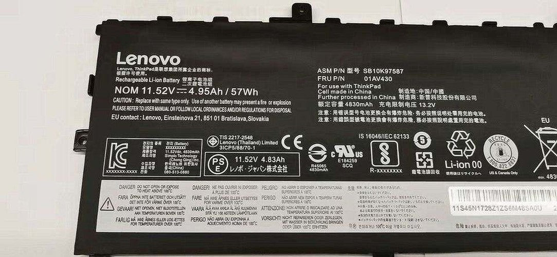 01AV430 New Genuine Lenovo ThinkPad X1 Carbon 2017 2018 Battery 57Wh