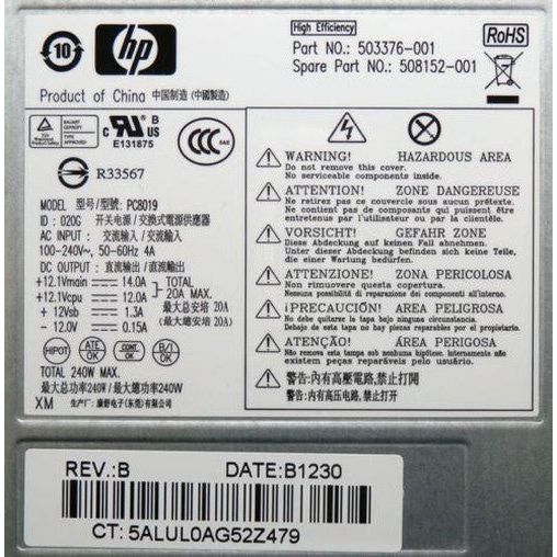 HP Compaq D10-240P2A PC9055 PC9058 PS-4241-9HF 240W SFF Power Supply 508152-001
