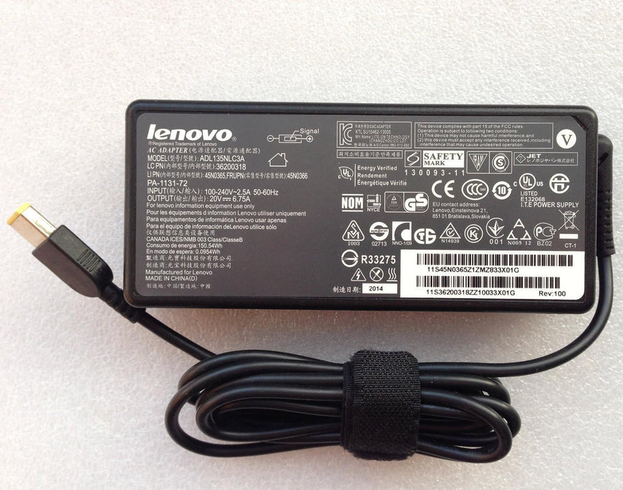 New Genuine Lenovo ADL135NLC3A 20V 6.75A 135W AC Adapter Charger Square Tip