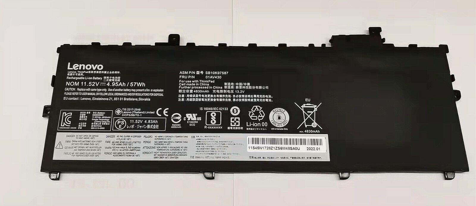 New Genuine Lenovo ThinkPad X1 Carbon 2018 20KHA001CD 20KHA000CD 20KHA00GCD Battery 57Wh - LaptopParts.ca