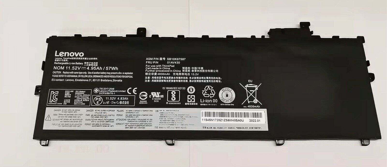 01AV430 New Genuine Lenovo ThinkPad X1 Carbon 2017 2018 Battery 57Wh