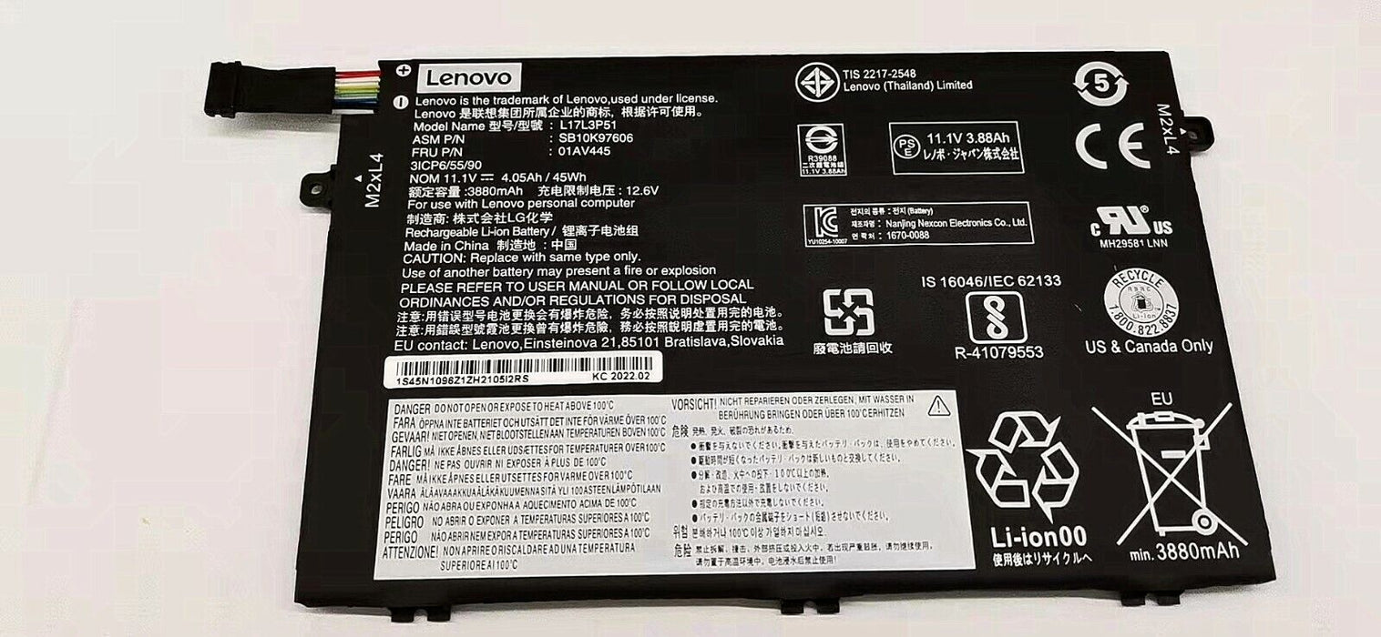 New Genuine Lenovo ThinkPad E480 E485 E490 E580 Battery 45Wh