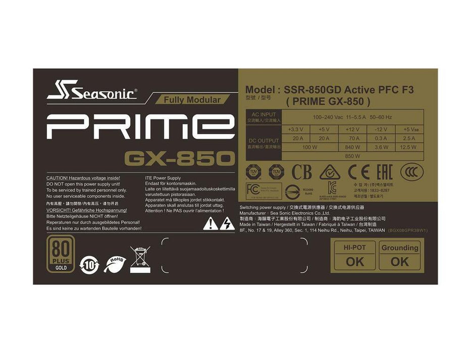 New Seasonic Prime GX-850 850W 80+ Gold Full Modular Power Supply SSR-850GD - LaptopParts.ca